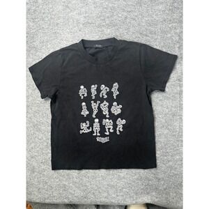 John Galt Brandy Melville Dancing Skeletons Baby Tee Black Cropped Graphic Shirt
